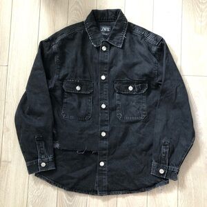 NWOT Zara Men’s Large Heavy Distressed Black Denim Trucker Jacket Size M